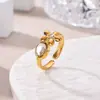 Novo Anel Criativo de Aço Inoxidável, Simples e Fashion, Banhado a Ouro 18K, Anel Aberto Feminino, Joia de Praia de Verão