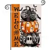 Bandera de Jardín de Halloween Más Vendida de Amazon con Estampado de Calavera Material de Lino Decoración de Fiesta Americana Bandera de Jardín