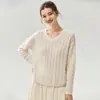 Fio Campbell ~ 75% caxemira, 25% seda de amoreira, novo suéter feminino outono/inverno, decote V, modelagem solta, trançado, peça base