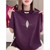 Bens de Luxo Leve de Alta Qualidade~ Camiseta de Manga Curta para Mulheres, Gola Redonda, Estampada, Caimento Solto, Emagrecimento, Versátil, Rejuvenescedora, Top Casual Estilo Mãe