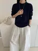 Outono 2026 Novo Suéter de Malha Feminino Top Estilo Coreano Elegante Cor Sólida Lã Pura Gola Redonda Manga Longa para Trabalho Casual Versátil