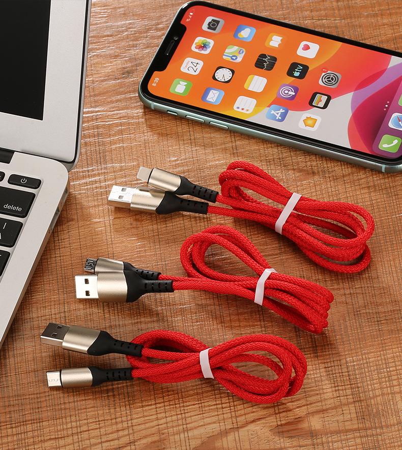 新款编织加长数据线2米/3米手机充电线 快充3A适用type-c安卓ip12