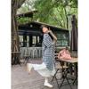Vestido Artístico Retro a Cuadros para Mujer Verano Francés Elegante Suelto Manga Corta Camisa de Hilera Sencilla Multibotón Falda Midi