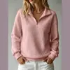 Bestseller de Otoño Europeo y Americano 2026: Sudadera de Mujer Cómoda Holgada de Punto Waffle Color Sólido Cuello Alto Cremallera Manga Larga Patchwork