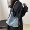 Bolso de mano de otoño para mujer, estilo informal, artístico, de lona de gran capacidad, resistente al desgaste, con textura vaquera.