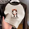 Blusa Térmica Feminina de Fleece Escovado Outono Inverno Estilosa Tamanho Médio a Grande Infantil Camiseta Color Block de Manga Longa Menina Gola Redonda Roupa Íntima Top