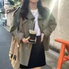 Sobretudo Trench Coat Coreano Verde para Trabalho para Mulheres, Casaco Curto Solto Versátil Casual Retrô Petite Estilo Bf para Primavera e Outono