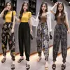 Pantalones de Hilo de Hielo de Linterna de Verano 2025 con Puños Elásticos, Pantalones Cortos Holgados, Pantalones Casuales Finos Estampados para Mujer