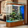 Acuario ecológico de vidrio ultra transparente con forma de bala para sala de estar, pecera de pantalla estilo mediano a grande, de pie