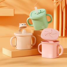 (Não lote misto) copo de silicone para aprendizado de bebês copo de canudo copo de água potável direto aberto para crianças copo de lanche com alça dupla