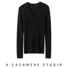 Suéter de cachemira acanalado de cuello en V ajustado para mujer, versátil y adelgazante, de ajuste ceñido, cálido top de punto para otoño e invierno