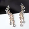 Estilo coreano nuevo dulce joyería flash Diamante popular hojas hojas borla gotas de cristal aretes aretes aretes