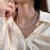 Collar de Perlas Shijia con Hebilla de 8 Caracteres con Microincrustaciones de Zircón para Mujer, Elegante, Celebridad de Internet, Cadena de Lana con Cuentas, Joyería de Otoño e Invierno