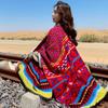 Capa de fotos de viaje, chal grande para mujer, otoño e invierno, protector solar, bufanda con capucha, chaqueta de punto étnica roja