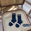 Calcetines infantiles Z218 al por mayor combinación de colores primavera y otoño rayas anchas para niños y niñas calcetines de tubo para bebé algodón de doble costura calcetines de rizo para niños