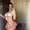 Dormila Lingerie Sexy Uniforme Sexy Conjunto Tentação Roupa Estudante Xadrez Fenda Pura e Fofa