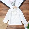 Roupas Infantis para Primavera e Outono, Meninas Camisa de Botão Gola Alta Laço Versátil Cor Sólida Tops Camisetas Camisas para Crianças Pequenas, Categoria a