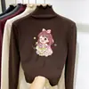 Top Base Térmica Infantil Pelúcia Escovada Gola Meia-Alta Outono/Inverno Meninas Quente Versátil para Crianças Médias/Grandes Borda com Babado Roupa Íntima