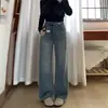 Jeans Vintage de Cintura Alta Estreito com Barra Larga para Mulheres 2026 Tendência Versátil Novo Primavera Petite Calças Retas Comprimento Total