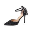 Novia de Primavera y Otoño de 18 Años Princesa de Cristal Ceremonia de Mayoría de Edad Lazo Zapatos de Boda de Tacón Alto para Hombre Sandalias de Tacón de Aguja de Una Correa para Mujer