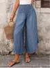 Calças pantalona com estampa de leopardo estilo europeu e americano para mulheres, calças casuais largas de cintura alta para o verão, calças cropped emagrecedoras e com bom caimento
