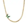 Colar Simples e Elegante de Borboleta Verde, Colar de Aço Titânio Banhado a Ouro 18K Não Desbota, Joia Feminina da Moda
