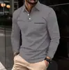 2026 Transfronterizo Hombres Otoño/Invierno Nuevo Estilo Camisa POLO Manga Larga Casual Bolsillo Color Sólido Versátil Top