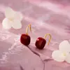 Pendientes Cuadrados Rojos Retro Geométricos Simples Vintage de Plata de Ley S925, Pendientes de Lujo Ligero Estilo Chino Suave de Nicho Venta al por Mayor
