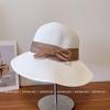Sombrero de Pescador de Moda con Lazo Simple de Estilo Británico para Mujer Verano Elegante Versátil Protección Solar Sombrero de Paja Vacaciones Viaje Sombrero Cubo