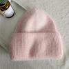 Red de internet pelo de conejo angora cálido color sólido placa ligera otoño e invierno Joker color caramelo raya vertical gorro de punto mujeres Venta al por mayor