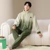 Pijama de Veludo Coral Masculina Outono e Inverno Espessura Quente Manga Longa Zíper Roupa de Casa Flanela Cardigan Conjunto Casual