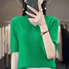 Suéter interno feminino de manga curta, pulôver de tricô, nova camiseta feminina 2025, modelador, fino, meia-manga, transfronteiriço, primavera, gola V