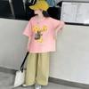 Camiseta de Manga Corta de Algodón Puro Verano Nuevo Estilo Casual Cuello Redondo Estampada Niñas Tallas Mediana y Grande Tops de Manga Corta para Niños Ins
