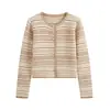 Cárdigan de Punto Rayado Fino Dulce y Picante Estilo Coreano Otoño Nuevo Estilo Moda Cuello Redondo Botones Individuales Ajustado Abrigo Suéter para Mujer
