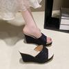 Sandálias Versáteis Peep-Toe Estilo Coreano para Mulheres, Verão Novo Tamanho Grande Plataforma Anabela Sandálias Slide de Sola Grossa para Mulheres