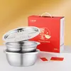 Especial del Festival de Medio Otoño y Día Nacional: Set de Regalo de Año Nuevo de Tazones Gruesos de Acero Inoxidable para Lavar Arroz, Verduras y Batir Huevos