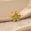 Anillo Retro de Moda Colorido Ojo de Gato Flor Acero Inoxidable Chapado en Oro de 18k para Mujer Sentido del Diseño Dulce Temperamento Anillo de Dedo