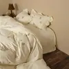 Gasa de doble capa YU~ Juego de cuatro piezas bordado de gasa 100% algodón, estilo francés, femenino, agradable para la piel, apto para dormir desnudo, sábana bajera y funda de edredón de algodón puro