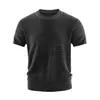 Camiseta de Punto Tipo Lino Lyocell de Manga Corta Verano Moderna Simple para el Trabajo Textura Rayas Camiseta para Hombre Elástica En Stock