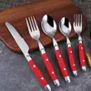 Suministrado Directamente por el Fabricante, Juego de Cubiertos para Hotel, Cuchillo para Bistec Estilo Occidental, Tenedor, Cuchara, Cuchara Sopera de Cabeza Redonda Puntiaguda, Mango de ABS, Cuchara de Acero Inoxidable