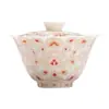 Dinastia Tang e Song Banquete Noturno Argila de Jade Porcelana Branca Tampa Inlaid de Ouro e Prata Tigela Conjunto de Chá Kung Fu Cerâmica Floral Completo Uso Doméstico Tigela de Chá de Luxo Leve