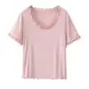 Camiseta Feminina Plus Size de Manga Curta com Gola U Franzida, Corte Justo, Novo Estilo Coreano de Verão, Top Doce e Simples Tendência