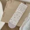 Meias de Meia-Perna Florais de Primavera para Meninas Doces com Laço Lilás Claro e Bolinhas, Meias Retas Finas Respiráveis Estilo Ins
