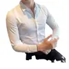 Camisa de Manga Larga para Hombre Moderna Negra Sin Planchado Holgada Sencilla Estilo Británico Coreano Ajuste Slim Color Sólido
