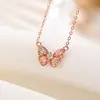 Yilu Color Plata Turmalina Plata de Ley S925 Chapado en Oro Rosa Mariposa Cuenta Redonda Marquise Incrustado Juego de Collar Cadena Colgante