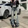Jeans Rectos Retro Americanos para Mujer, Estilo Nuevo, Lavados y Desgastados, Corte Holgado, Adelgazantes, Caída Suelta, Versión Estrecha, Pantalones Largos hasta el Suelo