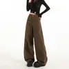 Calça Jeans Feminina de Cintura Alta, Perna Curva, Estampa de Leopardo, Estilo Retro Americano, Caimento Solto, Comprimento Longo, Nova Coleção Primavera 2026