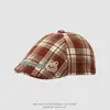 Nuevo Sombrero Retro de Moda para Niños Sombrero de Rayas a Cuadros para Bebé Sombrero Coreano Lindo Oso Niña Boina