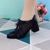 Zapatos Huecos de Malla de Cuero Suave para Mujer Verano Suela Suave Transpirable Tacón Medio Tacón Grueso Zapatos de Mamá Sandalias Huecas de Suela Suave para Mujer