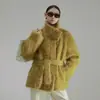 Abrigo de Mohair con Cuello Alto de Terciopelo de Nube Cálido Estilo Retro para Mujer, Abrigo de Lana Holgado, Nuevo Estilo Otoño e Invierno